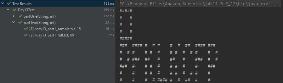 Console output of the second part, spelling "PFKLKCFP"